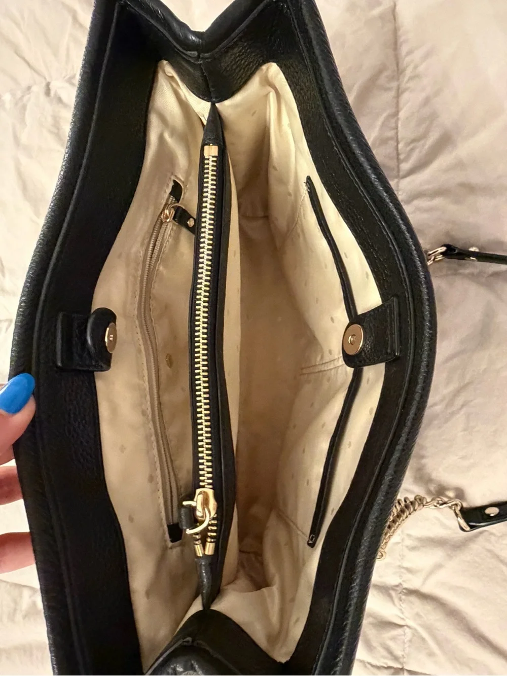 kate spade Black Leather Shoulder Bag with Gold Chain Straps